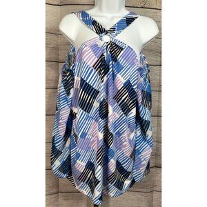 Cato Women’s Cold Shoulder Striped V-Neck Sheer Long Sleeve Stretch Blouse XL